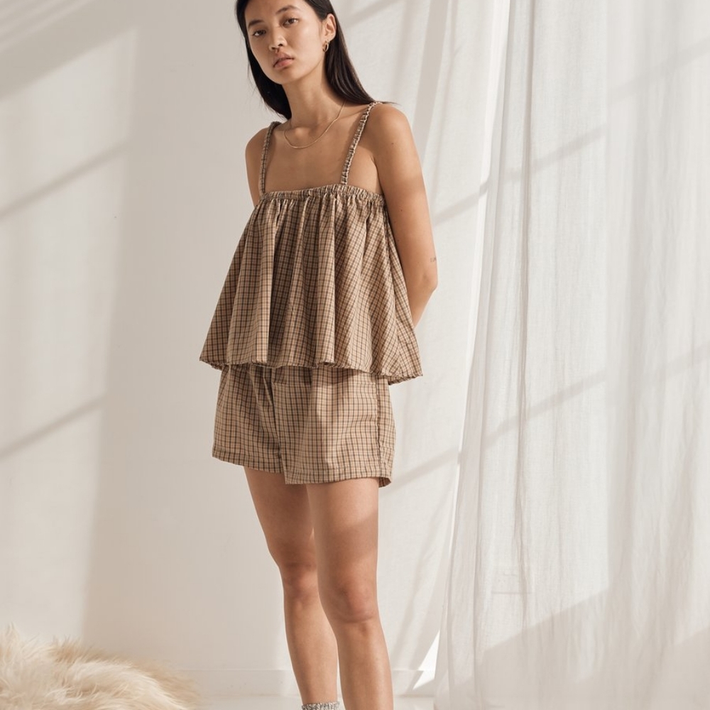 DEIJI STUDIOS THE GATHERED CAMI SET - GINGHAM